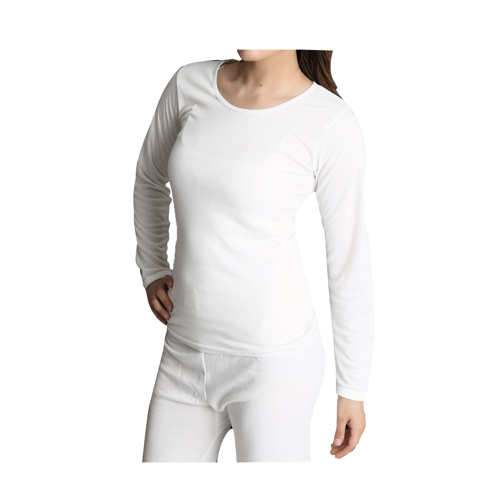 V563-SI-018-WHITE-12_14-202503030921-00 Womens Thermal Cotton Long Sleeve Spencer Tops Long Sleeve Underwear in Beige - 12-14 - Image 1
