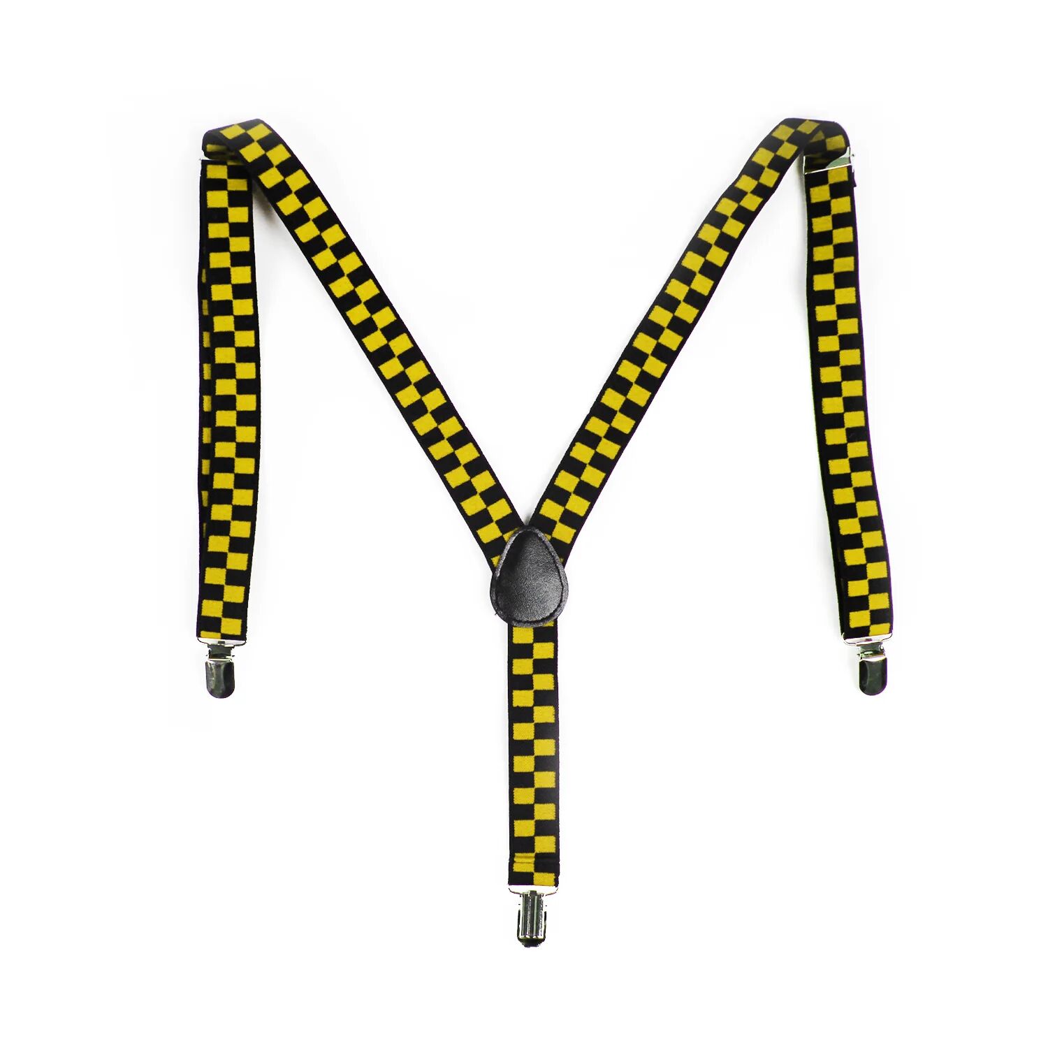 V563-SLIMSUSPENDERS-BLKYLWCHK-202503271852-00 Mens Suspenders Braces Adjustable Strong Clip On Elastic Formal Wedding Slim - Black/Yellow Check - Image 1
