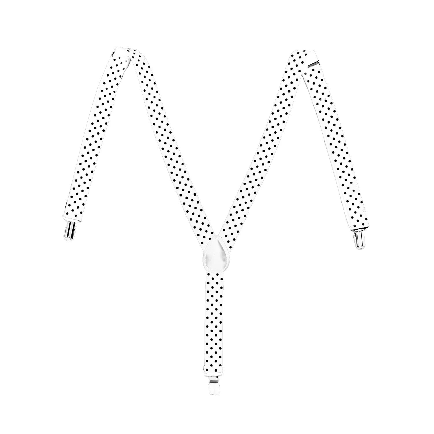 V563-SLIMSUSPENDERS-WHTBLKPLKD-202503251252-00 Mens Suspenders Braces Adjustable Strong Clip On Elastic Formal Wedding Slim - White with Black Polka Dot - Image 1