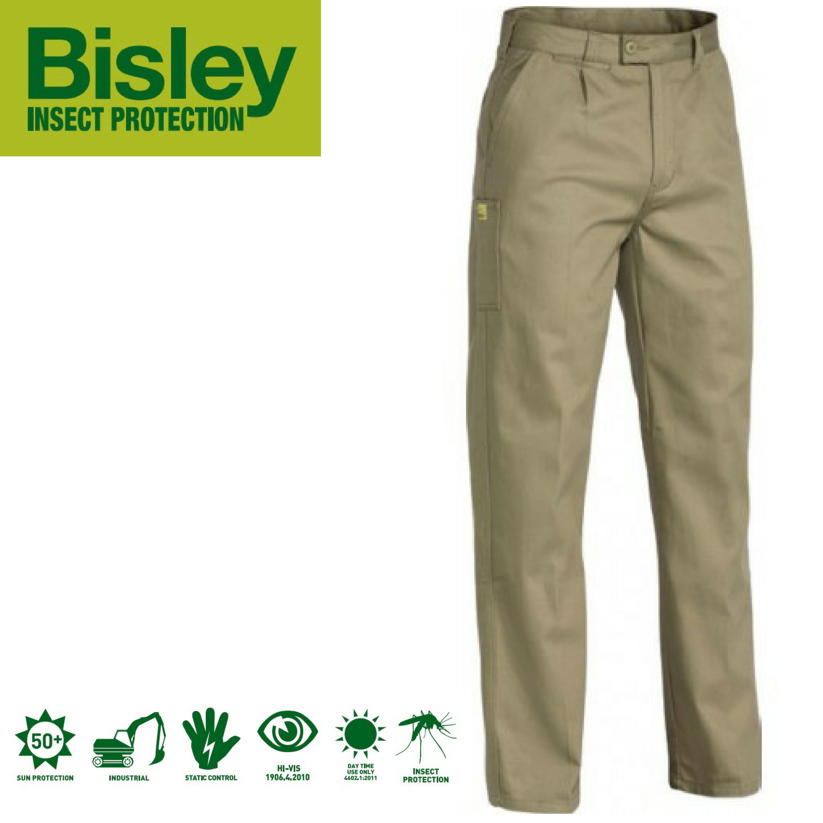 V563-VRP6007-KHA-112-202503052059-01 Bisley Mens Insect Protection Drill Work Pants Trousers - Khaki - 112cm - Image 2