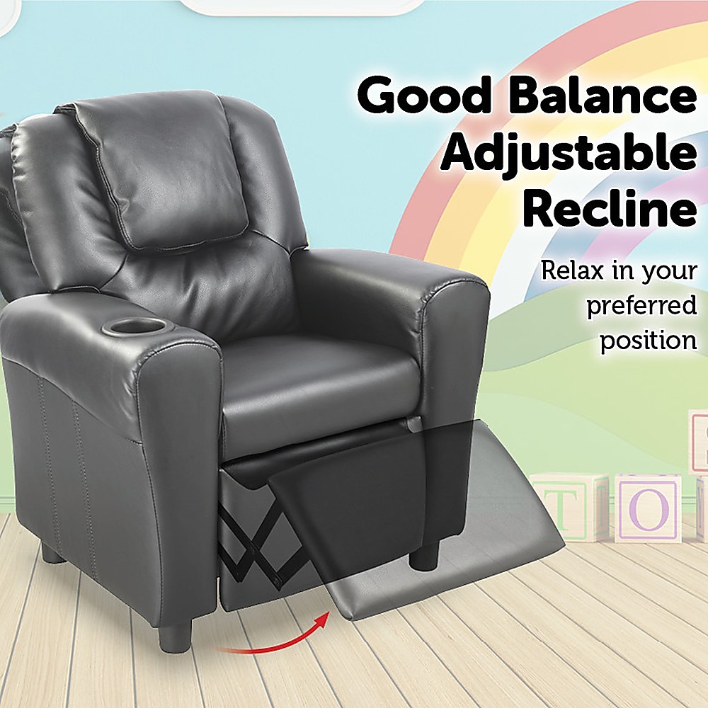 V63-771925-8891-04 PU Leather Kids Recliner with Drink Holder - Image 5