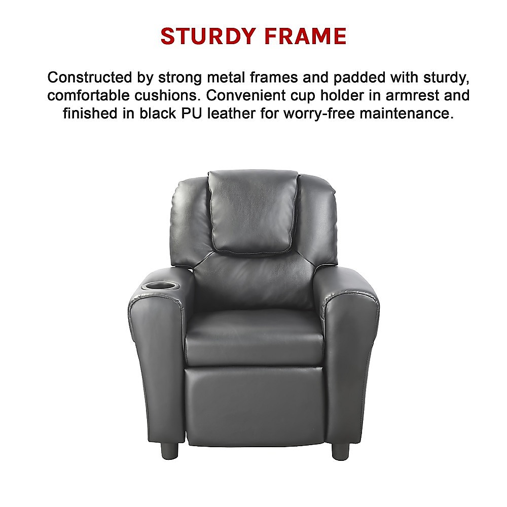 V63-771925-8891-05 PU Leather Kids Recliner with Drink Holder - Image 6