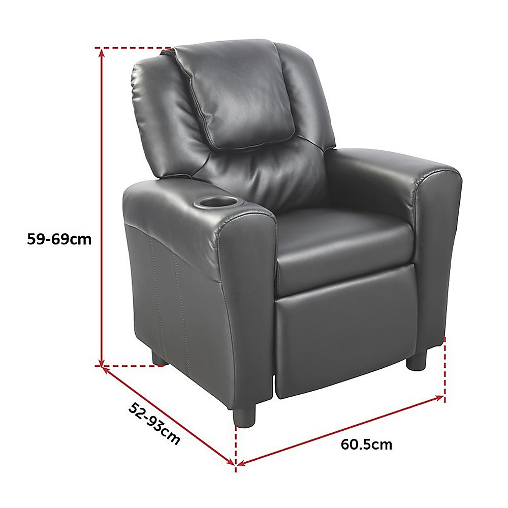 V63-771925-8891-06 PU Leather Kids Recliner with Drink Holder - Image 7