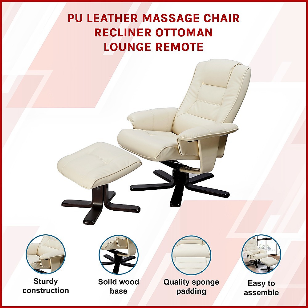 V63-771955-8894-02 PU Leather Massage Chair Recliner Ottoman Lounge Remote - Image 3