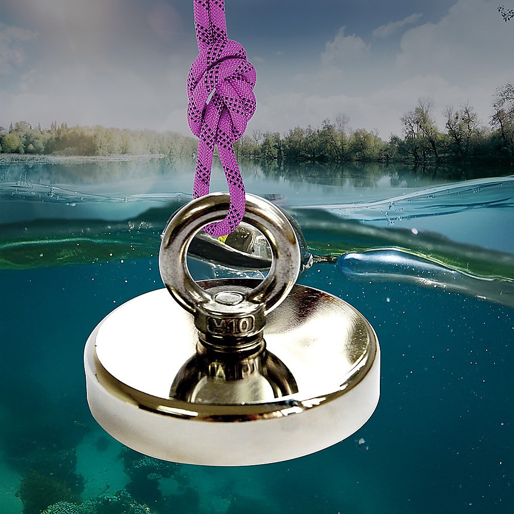 V63-821733-12040-02 Round Neodymium Fishing Magnet with Countersunk Hole and Eyebolt, 500 LBS pull - Image 5