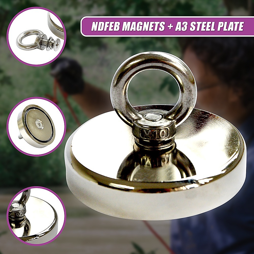 V63-821733-12040-03 Round Neodymium Fishing Magnet with Countersunk Hole and Eyebolt, 500 LBS pull - Image 8