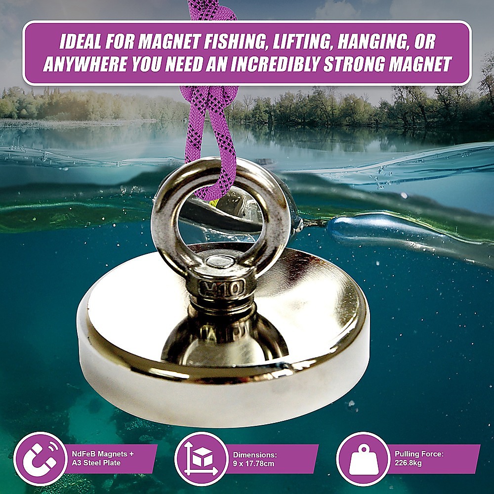 V63-821733-12040-04 Round Neodymium Fishing Magnet with Countersunk Hole and Eyebolt, 500 LBS pull - Image 9