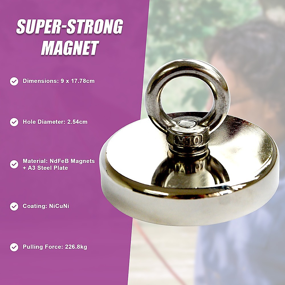 V63-821733-12040-05 Round Neodymium Fishing Magnet with Countersunk Hole and Eyebolt, 500 LBS pull - Image 10