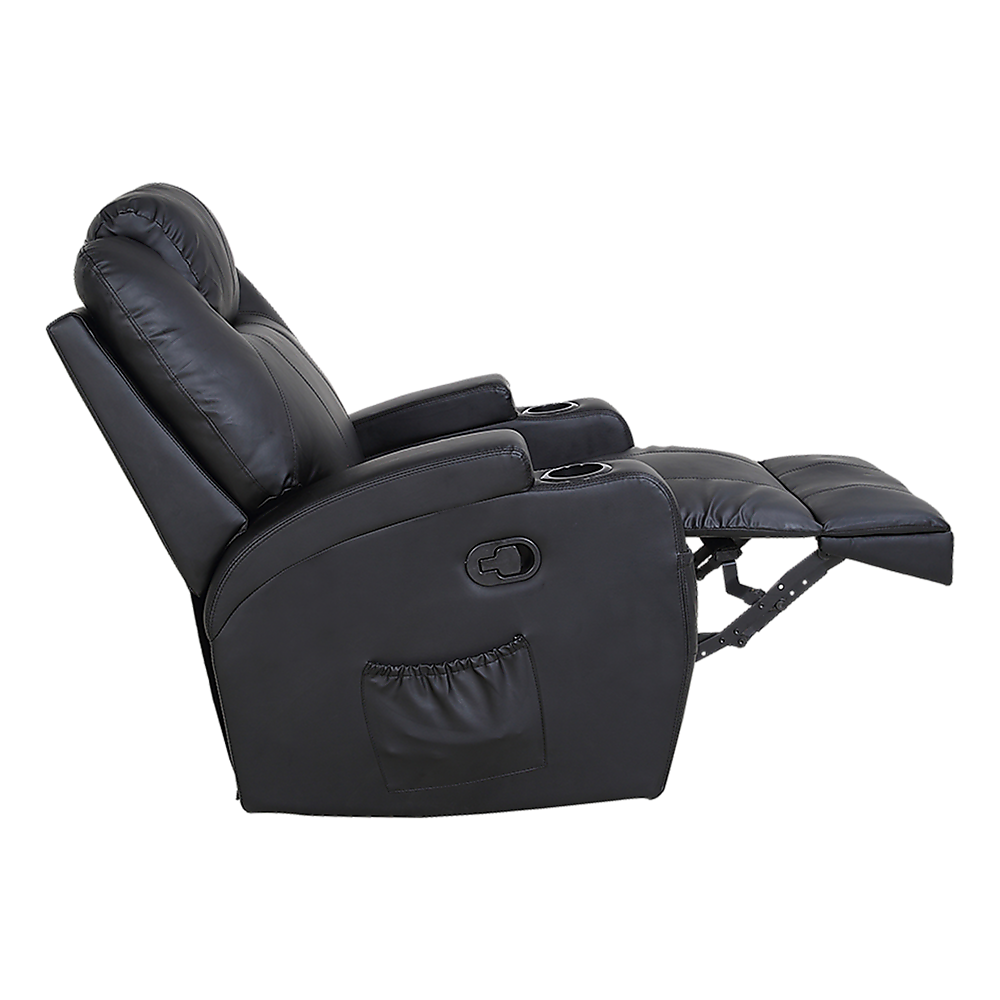 V63-821971-13437-06 Black Massage Sofa Chair Recliner 360 Degree Swivel PU Leather Lounge 8 Point Heated - Image 7