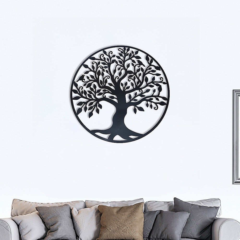 V63-822651-14251-01 Black Tree of Life Wall Art Hanging Metal Iron Sculpture Garden 60cm - Image 2