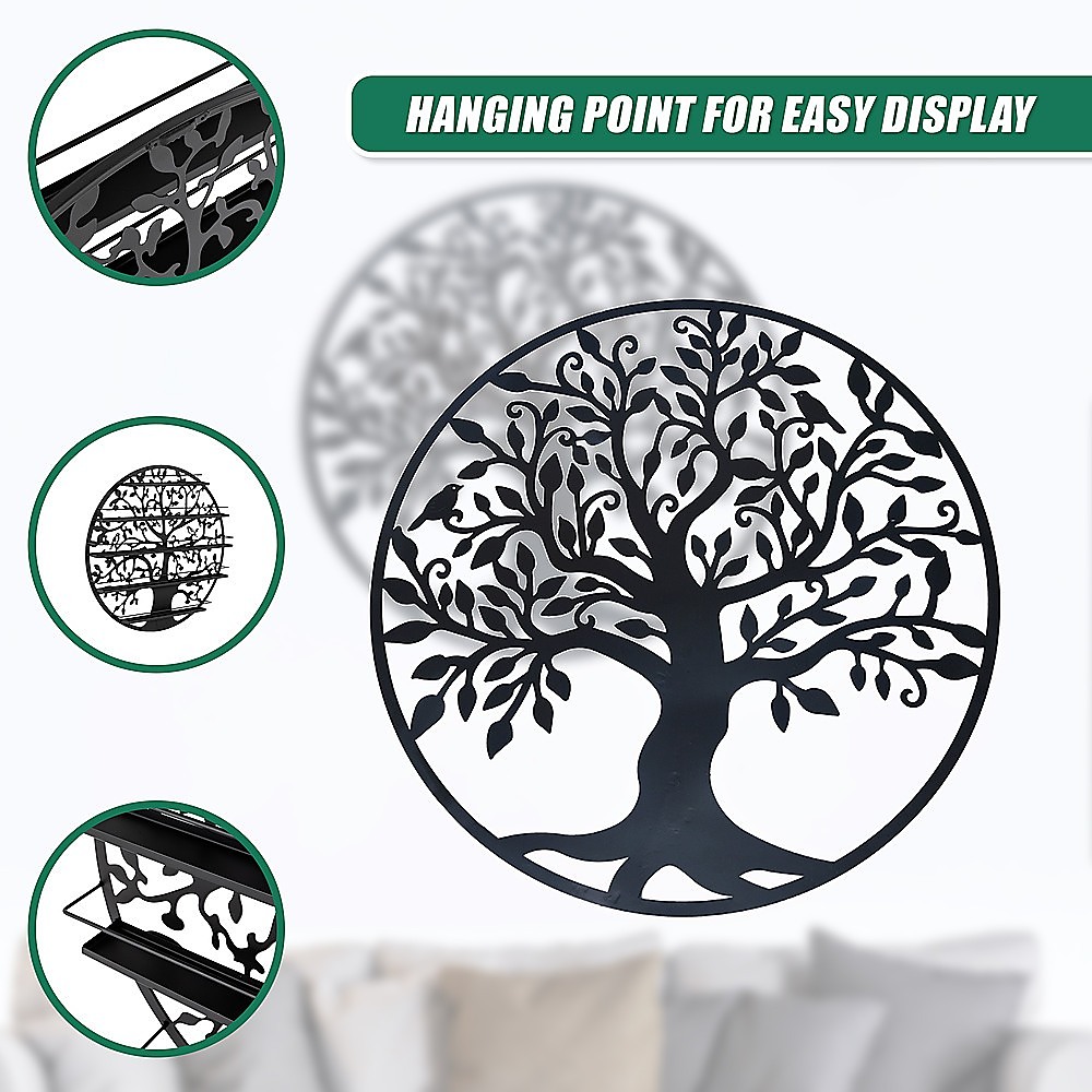 V63-822651-14251-07 Black Tree of Life Wall Art Hanging Metal Iron Sculpture Garden 60cm - Image 7