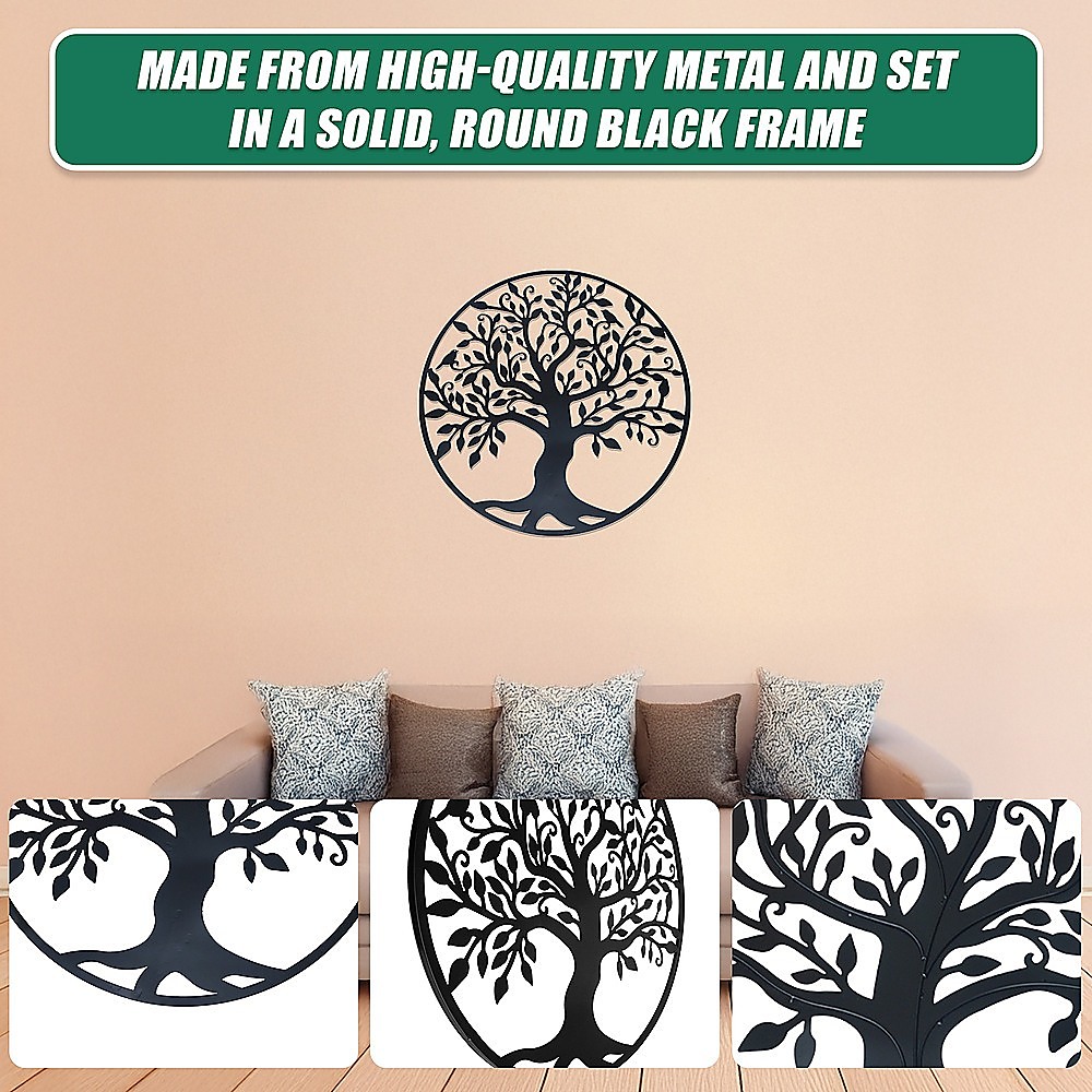 V63-822651-14251-08 Black Tree of Life Wall Art Hanging Metal Iron Sculpture Garden 60cm - Image 8