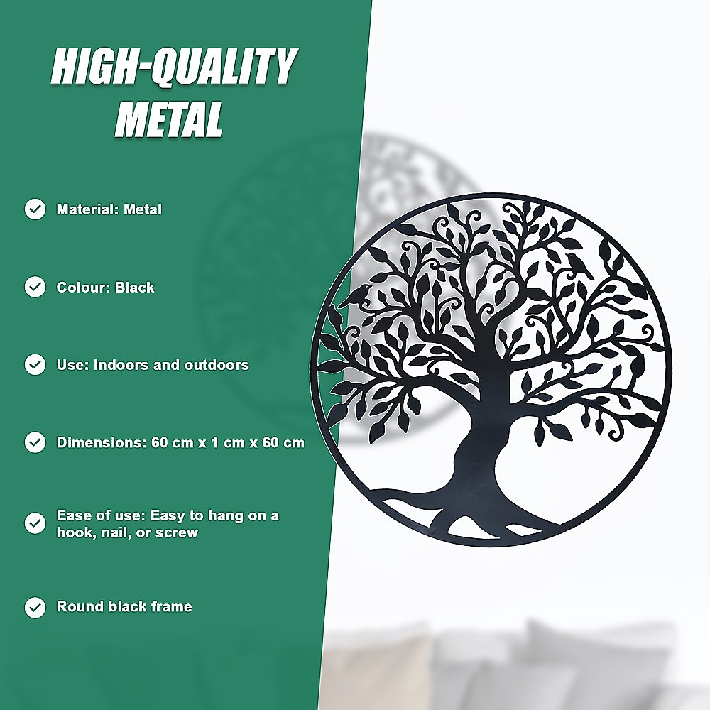 V63-822651-14251-09 Black Tree of Life Wall Art Hanging Metal Iron Sculpture Garden 60cm - Image 9