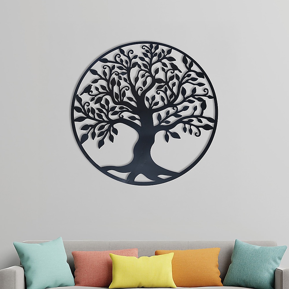 V63-822661-14252-01 Black Tree of Life Wall Art Hanging Metal Iron Sculpture Garden 99cm - Image 2