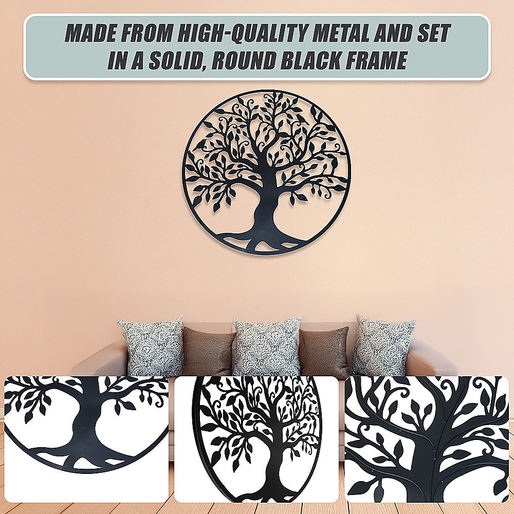 V63-822661-14252-08 Black Tree of Life Wall Art Hanging Metal Iron Sculpture Garden 99cm - Image 8