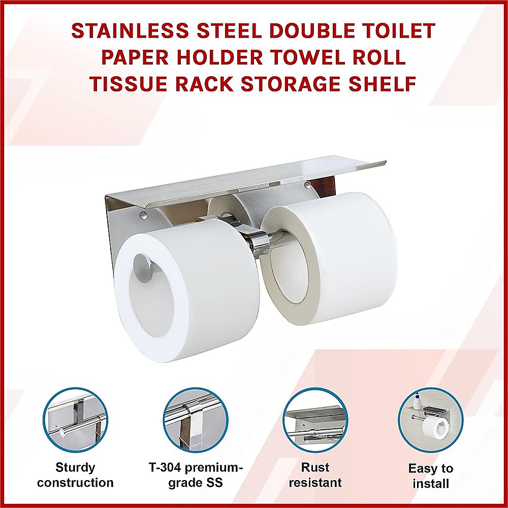 V63-825811-202508071821-02 Stainless Steel Double Toilet Paper Holder Towel Roll Tissue Rack Storage Shelf - Image 3