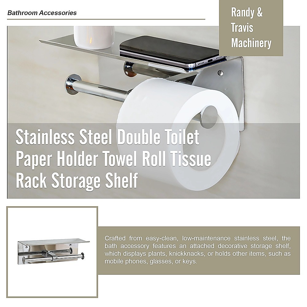V63-825811-202508071821-08 Stainless Steel Double Toilet Paper Holder Towel Roll Tissue Rack Storage Shelf - Image 9