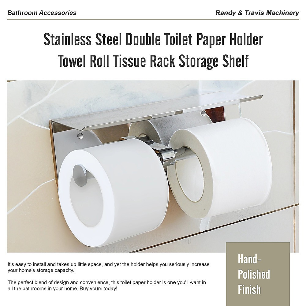 V63-825811-202508071821-09 Stainless Steel Double Toilet Paper Holder Towel Roll Tissue Rack Storage Shelf - Image 10