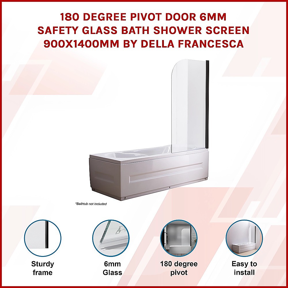 V63-830141-202507161843-02 180 Degree Pivot Door 6mm Safety Glass Bath Shower Screen 900x1400mm By Della Francesca - Image 3