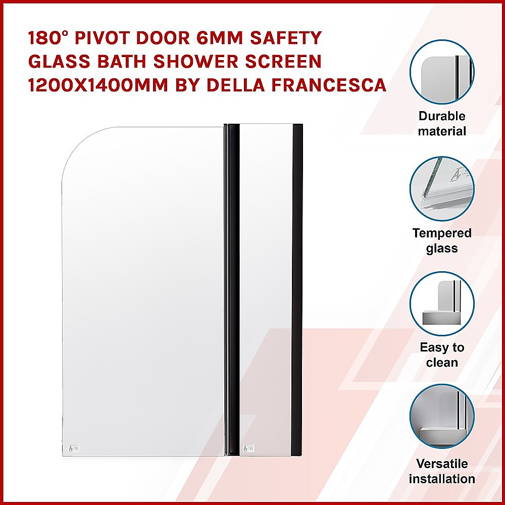V63-830191-631589693e90b.1000x1000-02 180 Degree Pivot Door 6mm Safety Glass Bath Shower Screen 1200x1400mm By Della Francesca - Image 3