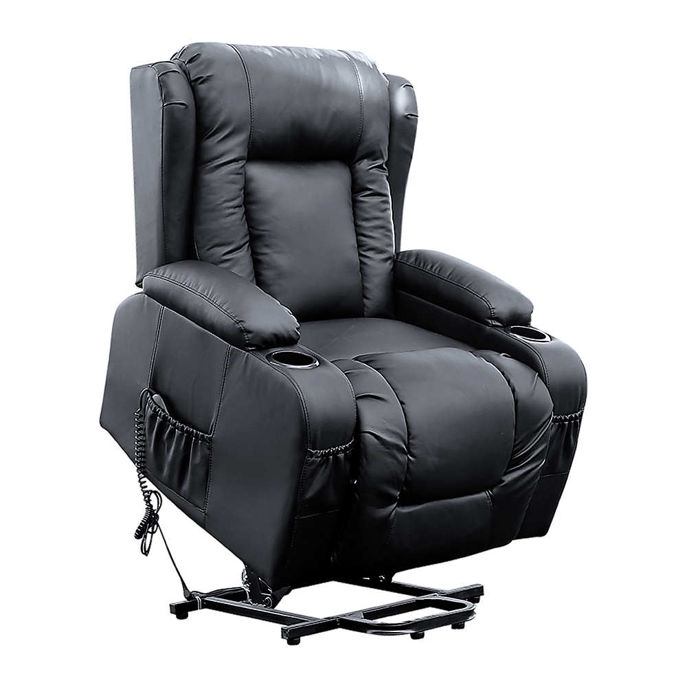 V63-834091-26215-04 Recliner Chair Electric Massage Chair Lift Heated Leather Lounge Sofa Black - Image 5