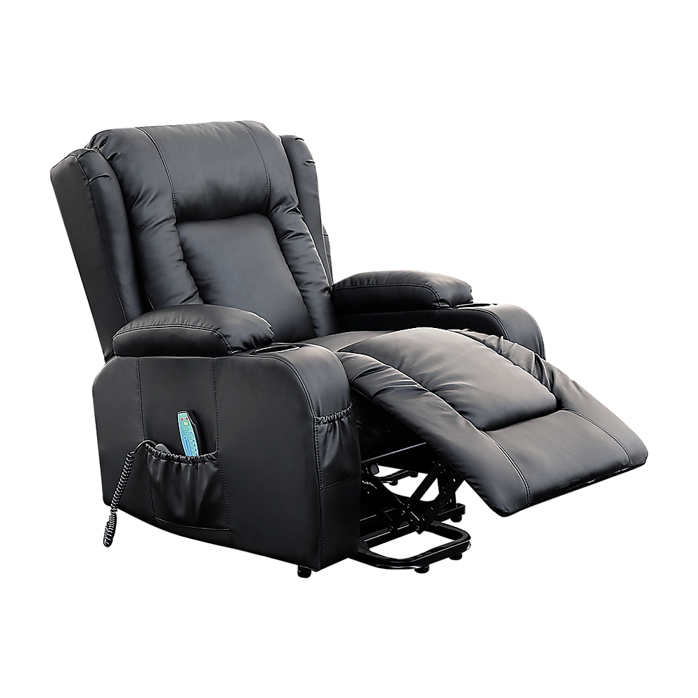 V63-834091-26215-05 Recliner Chair Electric Massage Chair Lift Heated Leather Lounge Sofa Black - Image 8