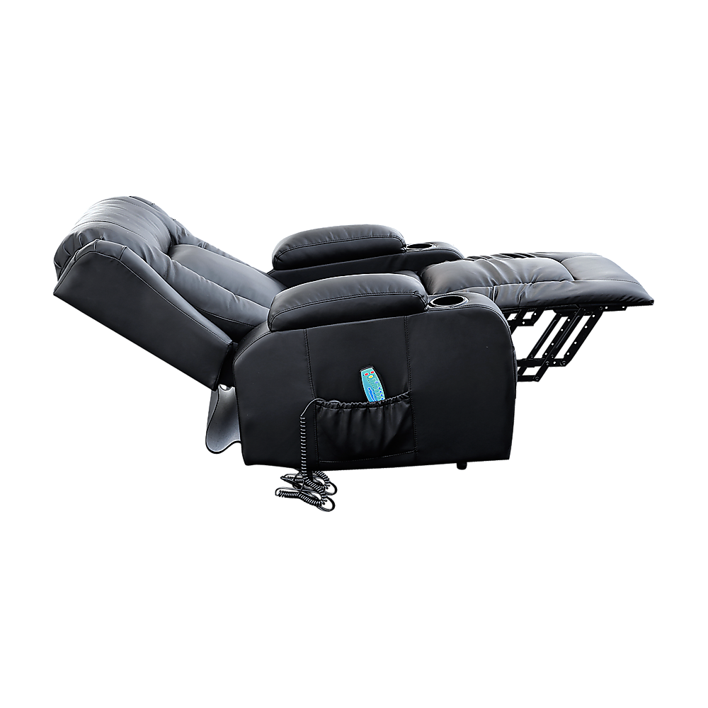 V63-834091-26215-07 Recliner Chair Electric Massage Chair Lift Heated Leather Lounge Sofa Black - Image 10