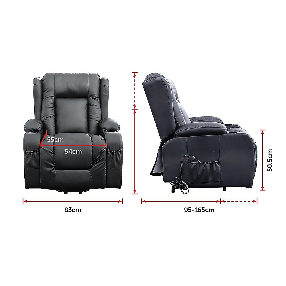 V63-834091-26215-12 Recliner Chair Electric Massage Chair Lift Heated Leather Lounge Sofa Black - Image 13