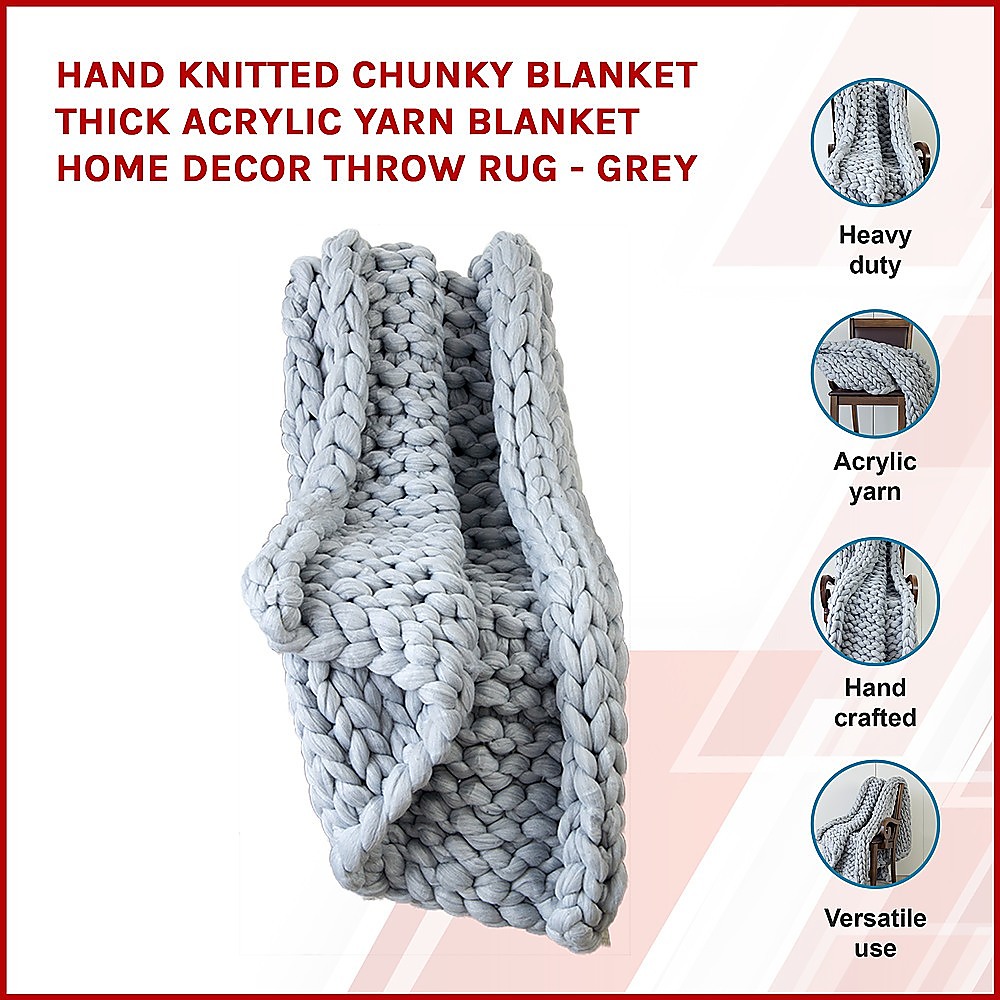 V63-834771-6297080d4889e.1000x1000-02 Hand Knitted Chunky Blanket Thick Acrylic Yarn Blanket Home Decor Throw Rug - Grey - Image 3