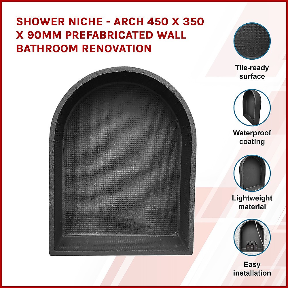 V63-835801-202507231810-02 Shower Niche - Arch 450 x 350 x 90mm Prefabricated Wall Bathroom Renovation - Image 3