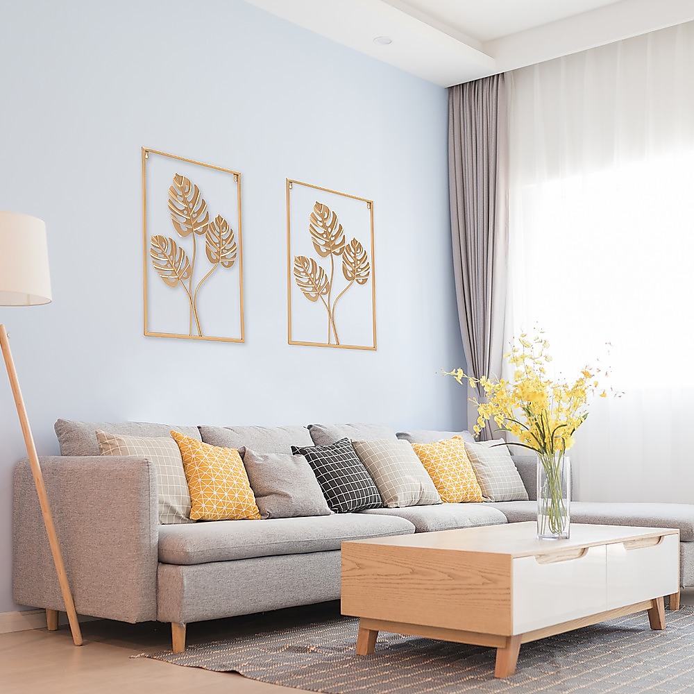 V63-842491-90137-01 Metal Wall Picture with Leaves 40 x 60 cm Golden Decoration - Image 2