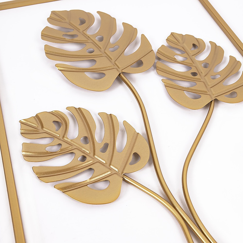 V63-842491-90137-03 Metal Wall Picture with Leaves 40 x 60 cm Golden Decoration - Image 4
