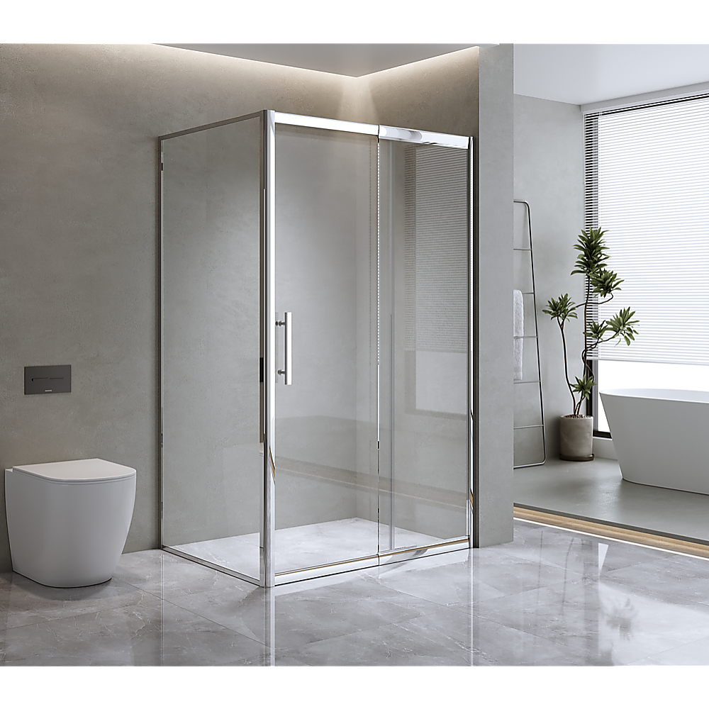 V63-845801-143468-00 Adjustable 1500x920mm Single Door Corner Sliding Glass Shower Screen in Chrome - Image 1