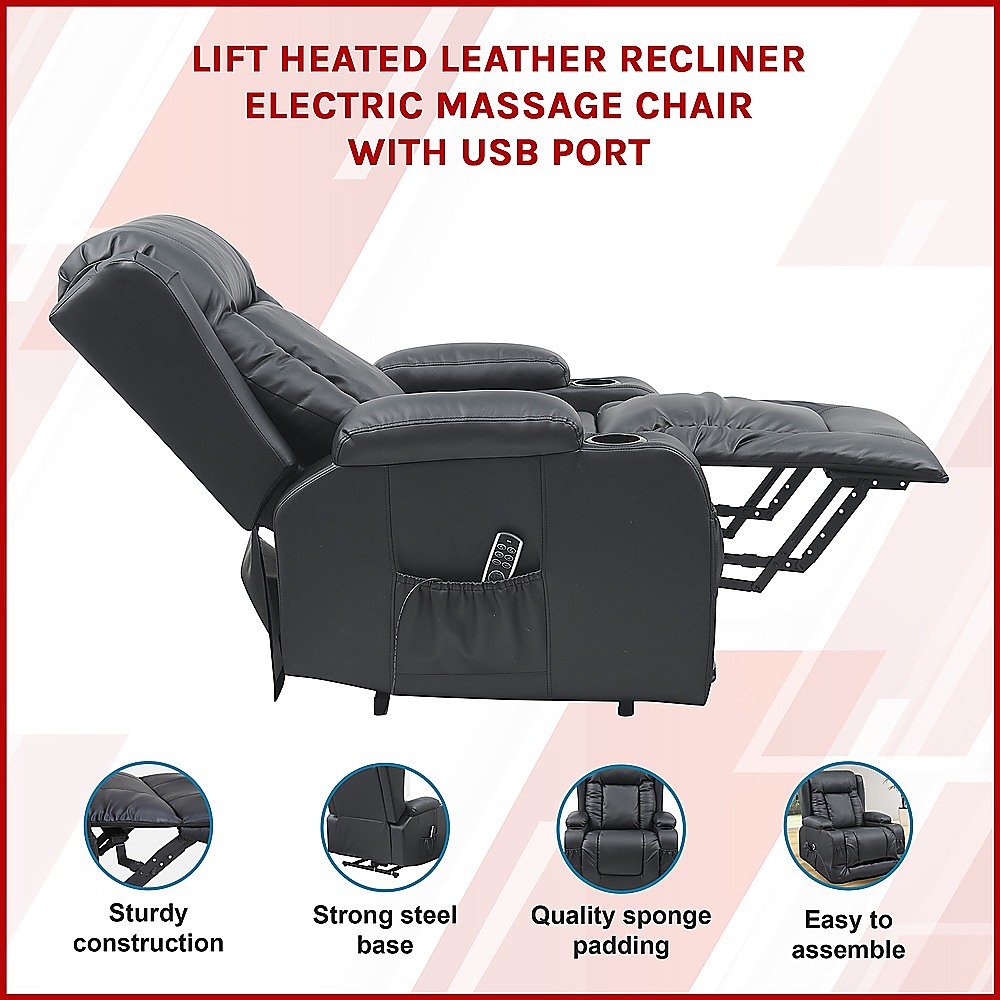 V63-847651-167327-02 Lift Heated Leather Recliner Electric Massage Chair with USB port - Image 3
