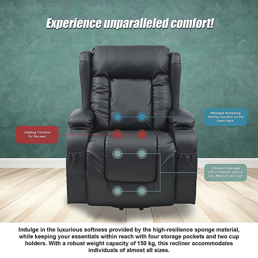 V63-847651-167327-04 Lift Heated Leather Recliner Electric Massage Chair with USB port - Image 4