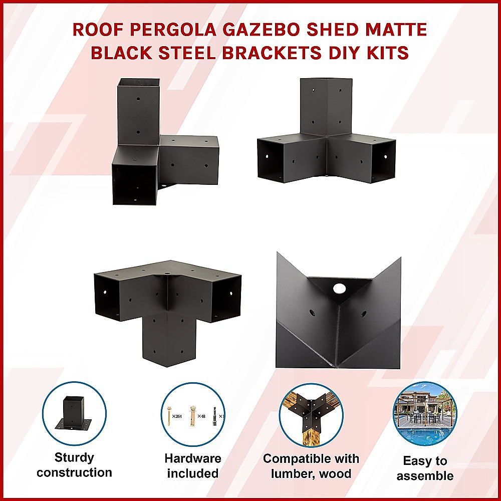 V63-847731-167333-02 Roof Pergola Gazebo Shed Matte Black Steel Brackets DIY Kits - Image 3