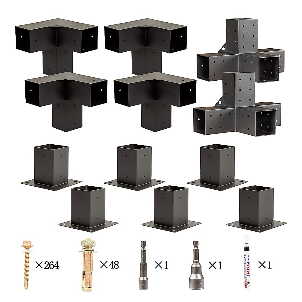 V63-847731-167333-05 Roof Pergola Gazebo Shed Matte Black Steel Brackets DIY Kits - Image 6
