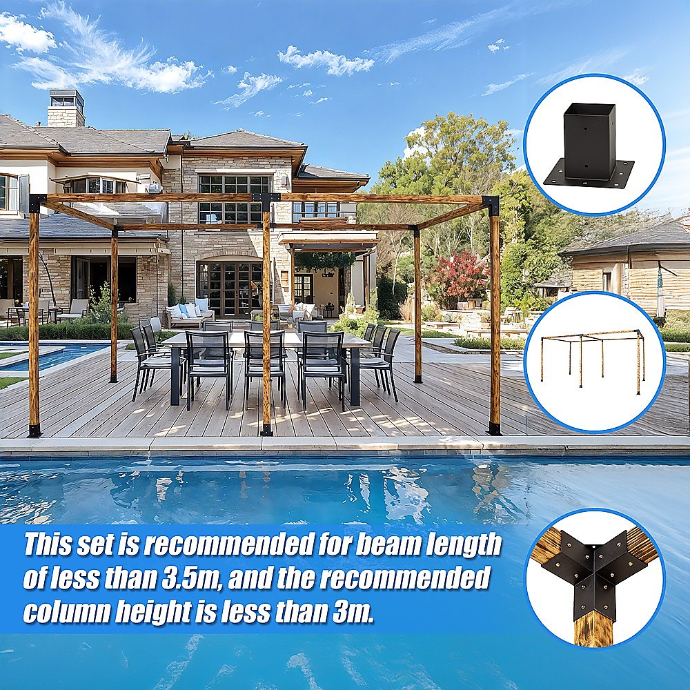 V63-847731-167333-07 Roof Pergola Gazebo Shed Matte Black Steel Brackets DIY Kits - Image 8