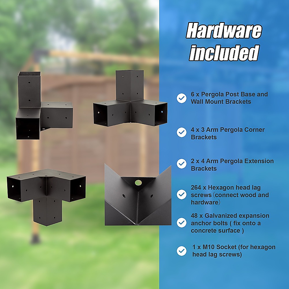 V63-847731-167333-12 Roof Pergola Gazebo Shed Matte Black Steel Brackets DIY Kits - Image 13