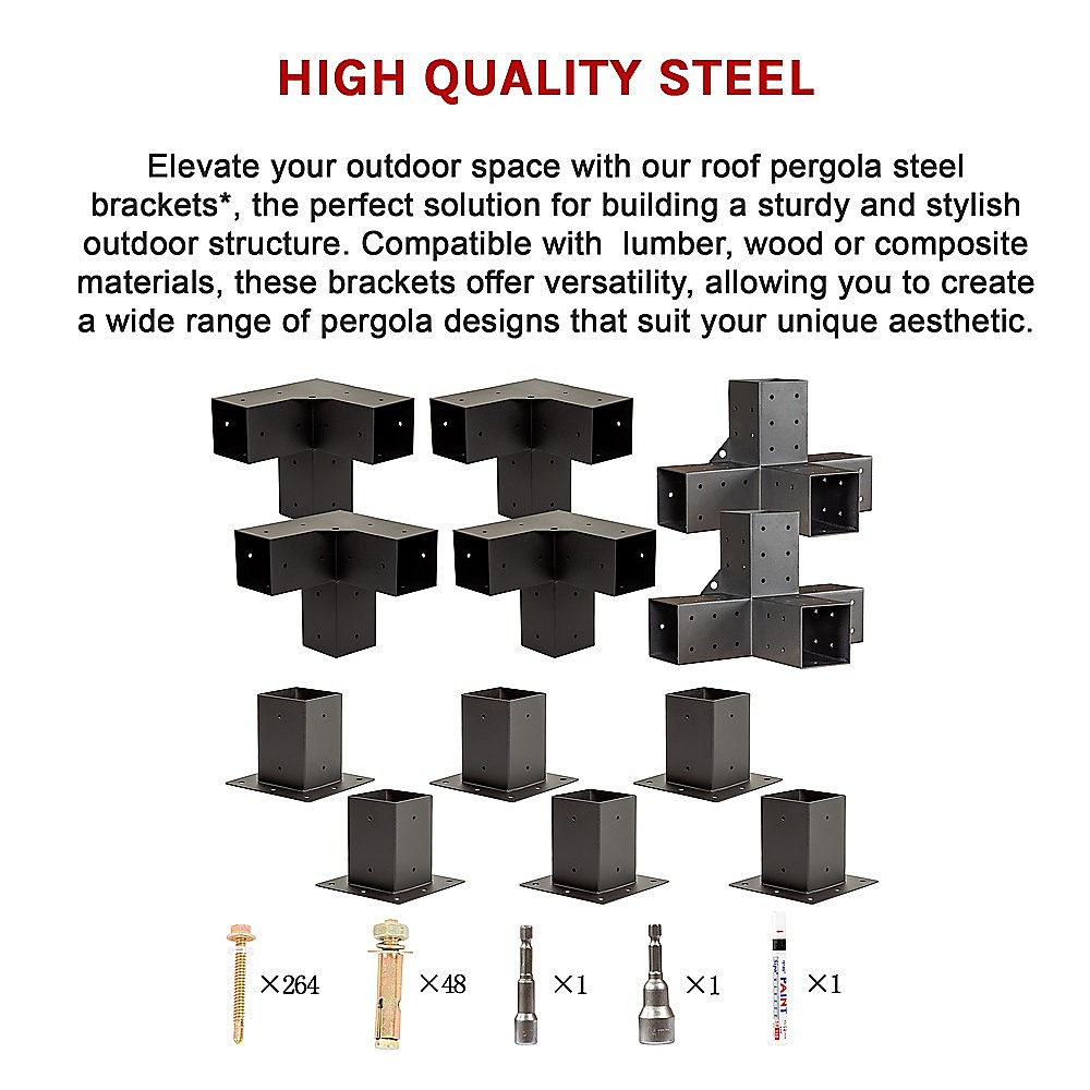 V63-847731-167333-13 Roof Pergola Gazebo Shed Matte Black Steel Brackets DIY Kits - Image 14