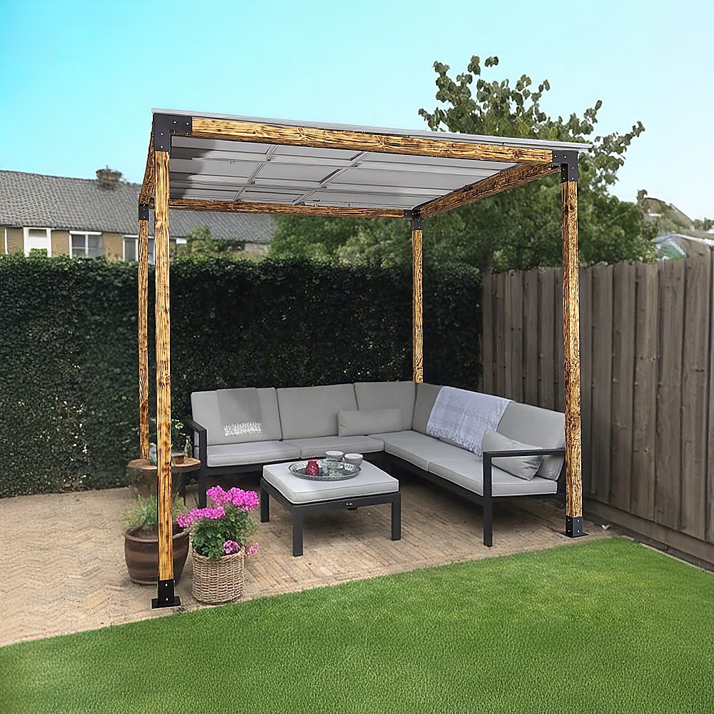V63-847741-167334-00 Roof Pergola Gazebo Shed Matte Black Steel Brackets DIY Kits - Image 2