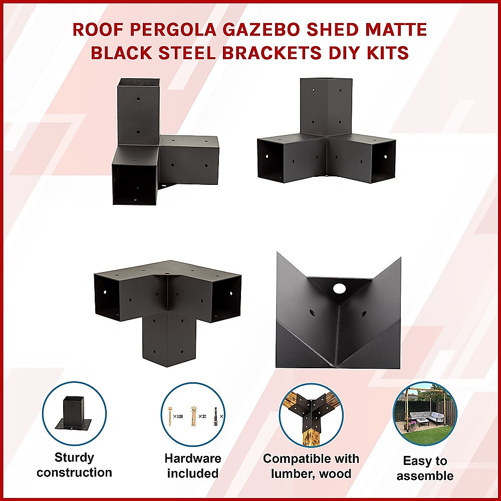 V63-847741-167334-06 Roof Pergola Gazebo Shed Matte Black Steel Brackets DIY Kits - Image 3