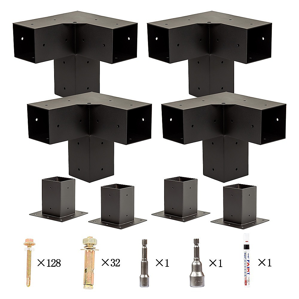V63-847741-167334-07 Roof Pergola Gazebo Shed Matte Black Steel Brackets DIY Kits - Image 6