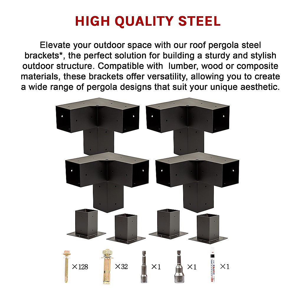 V63-847741-167334-09 Roof Pergola Gazebo Shed Matte Black Steel Brackets DIY Kits - Image 13