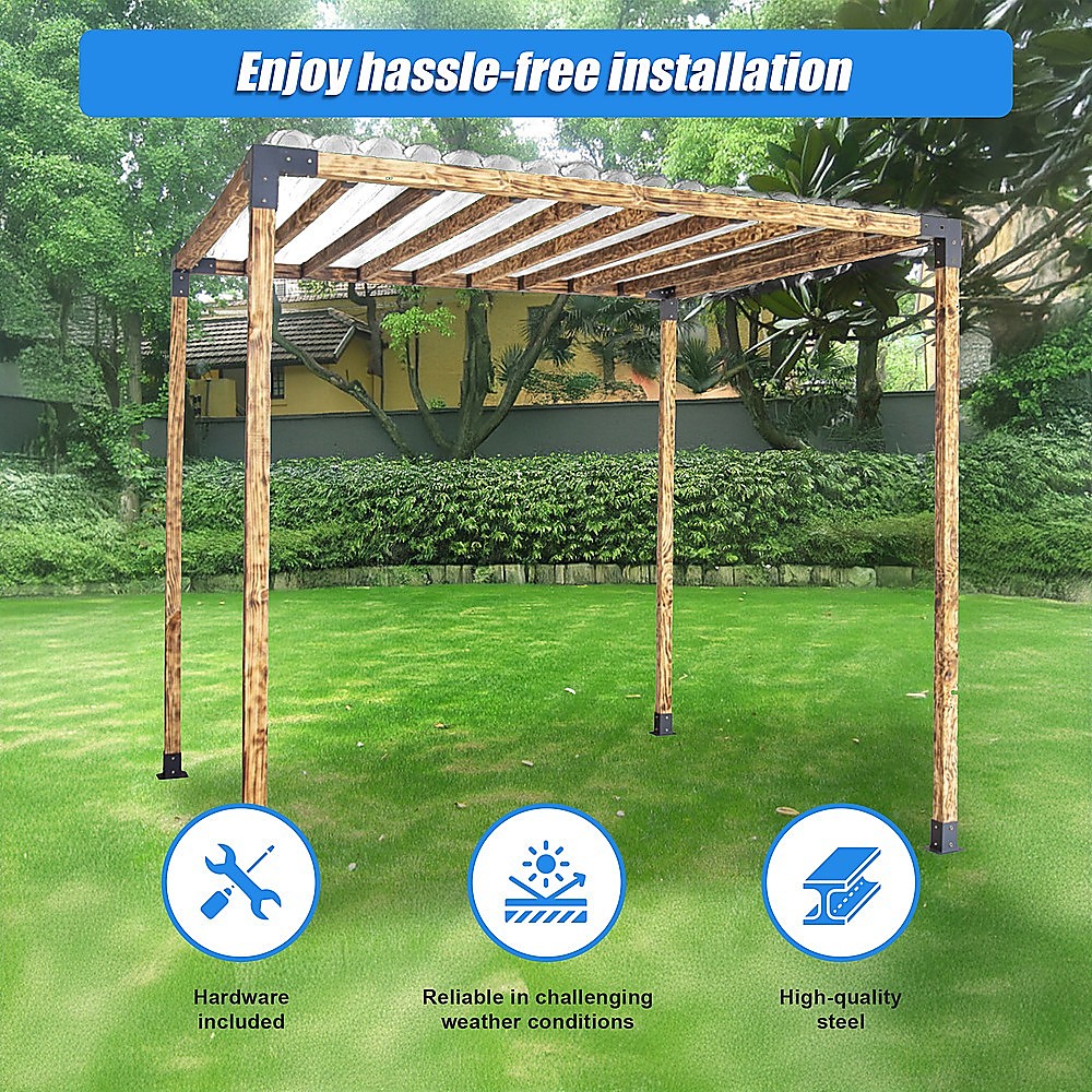 V63-847751-167335-01 Roof Pergola Gazebo Shed Matte Black Steel Brackets DIY Kits - Image 6