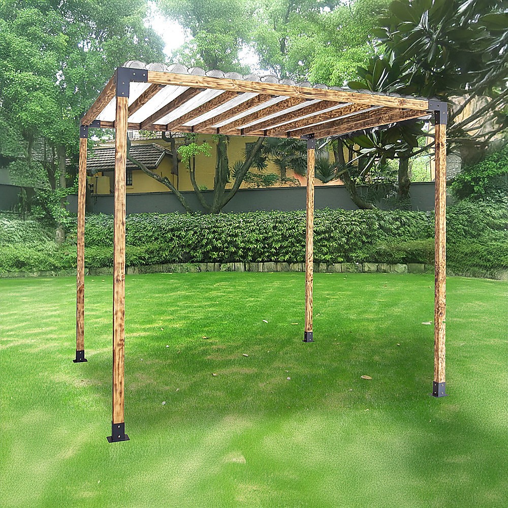 V63-847751-167335-02 Roof Pergola Gazebo Shed Matte Black Steel Brackets DIY Kits - Image 12