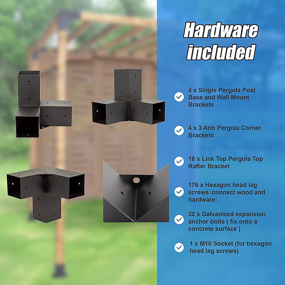 V63-847751-167335-07 Roof Pergola Gazebo Shed Matte Black Steel Brackets DIY Kits - Image 13