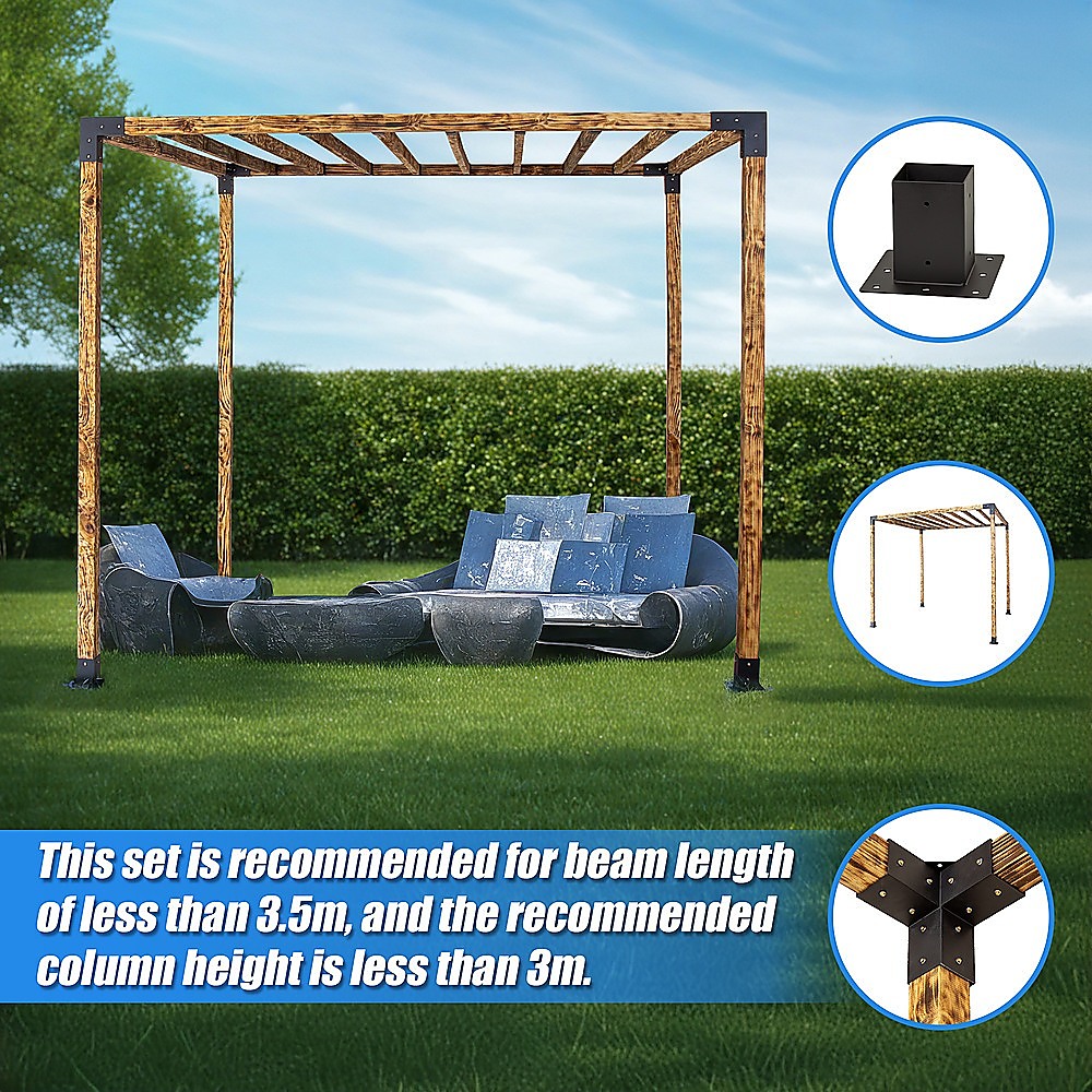 V63-847751-167335-09 Roof Pergola Gazebo Shed Matte Black Steel Brackets DIY Kits - Image 9