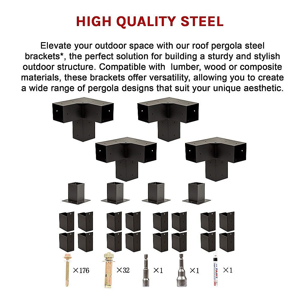 V63-847751-167335-12 Roof Pergola Gazebo Shed Matte Black Steel Brackets DIY Kits - Image 14