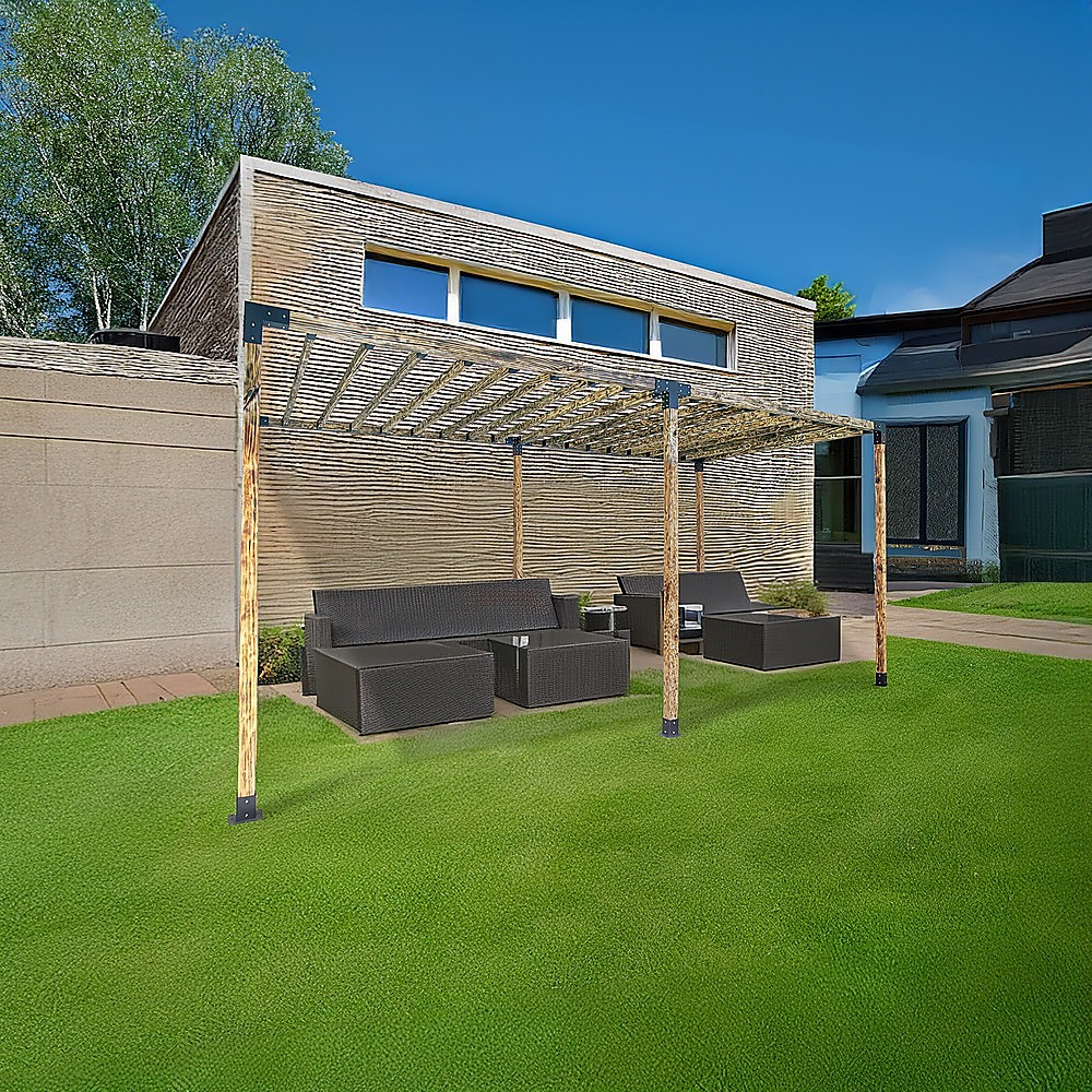 V63-847761-167336-00 Roof Pergola Gazebo Shed Matte Black Steel Brackets DIY Kits - Image 2